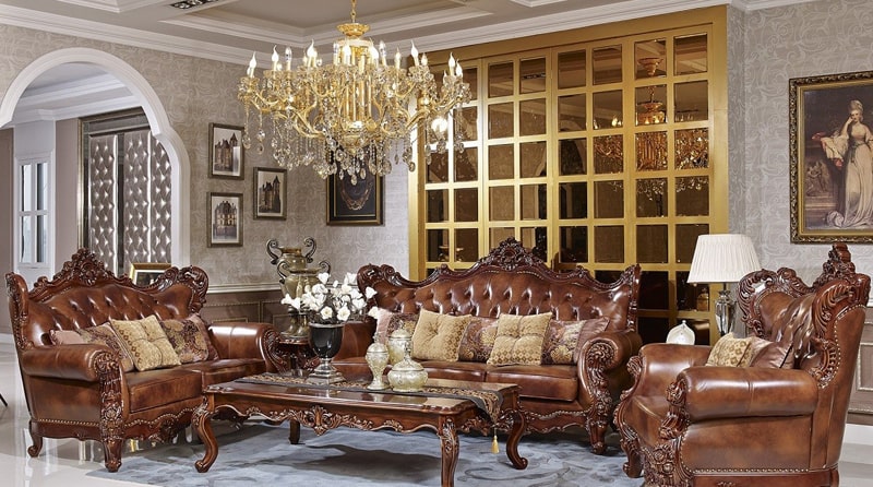 Bộ bàn ghế sofa da phong cách cổ điển, sang trọng, đẳng cấp