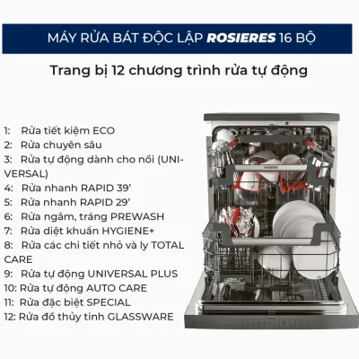 Máy rửa bát độc lập – 16 bộ – wifi ROSIERES RDPN 4S603PX-04