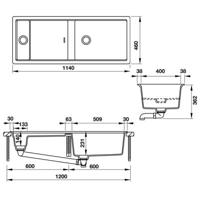 Chậu đá Hafele Prepstation HS19-GKD2S120 (570.35.340)