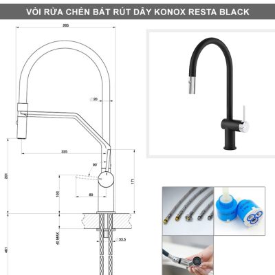 Vòi rửa bát Rút dây Resta Black