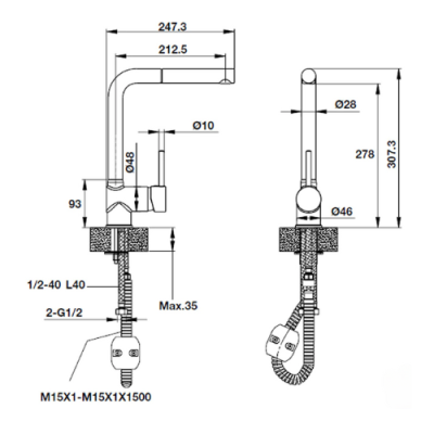 Vòi rửa Hafele Titus HT19-GH1P278 (570.51.580)