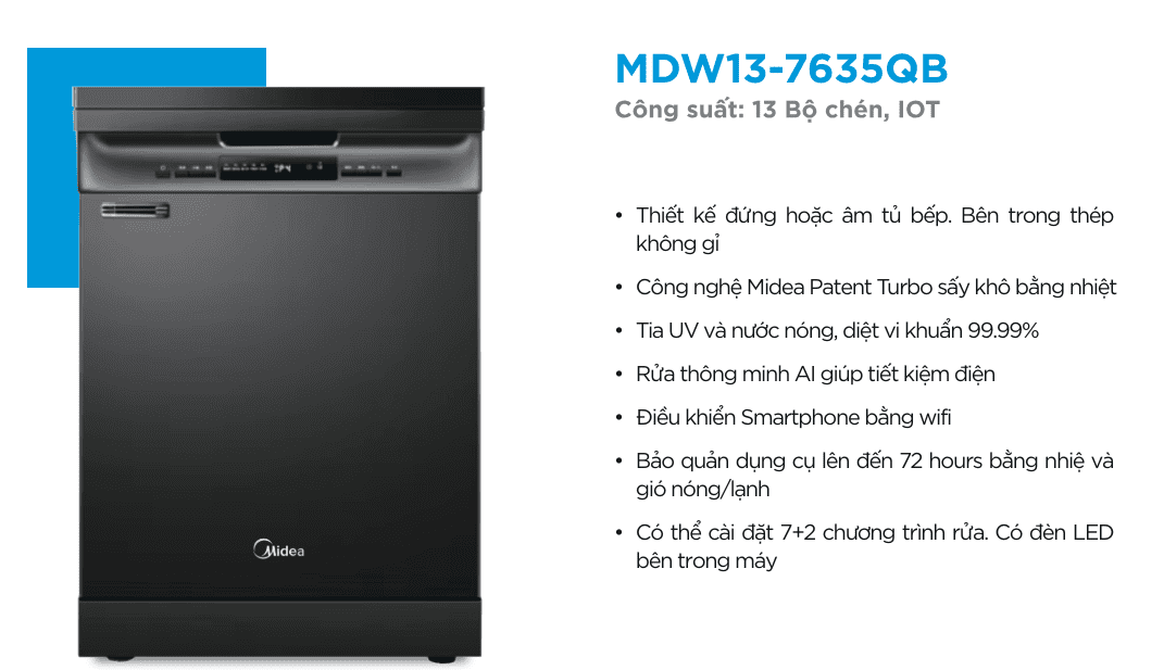 MAY RUA BAT MIDEA MDW13 7635QB 2 - MÁY RỬA BÁT MIDEA MDW13-7635QB