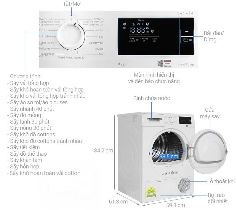 May say Bosch WTH83028SG 15 - Máy sấy Bosch WTH83028SG