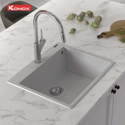 Chậu rửa đá Konox Ruvita 680 White Silver