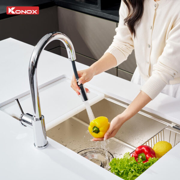 Vòi rửa bát dây rút Konox Alto Smart Chrome Vòi rửa bát dây rút Konox Alto Smart Chrome